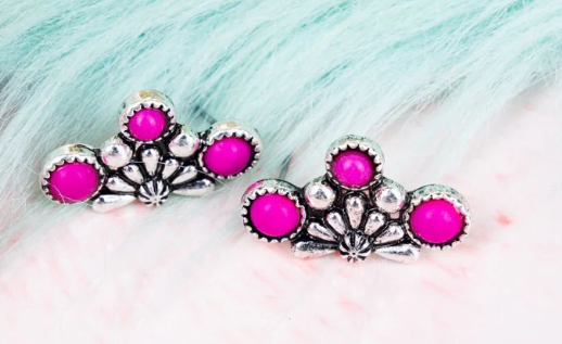 Hot Pink Stone Lalana Silvertone Earrings