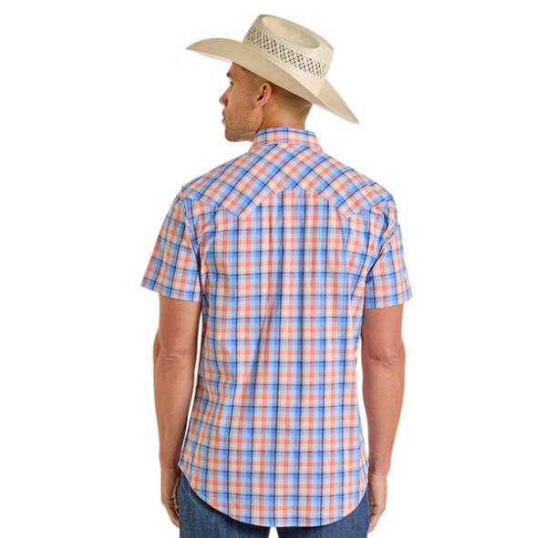 Men's R&R Dobby Plaid Short Sleeve Pearl Snap
