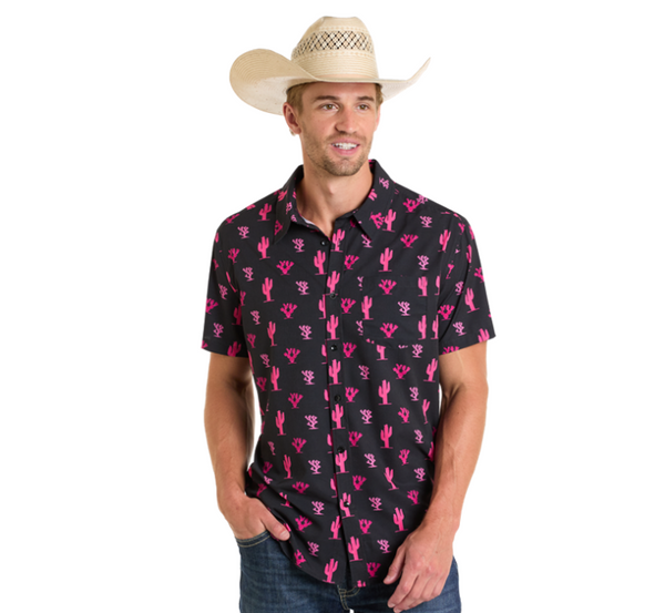 Men's Tek Western Pink Cactus Short Sleeve Shirt