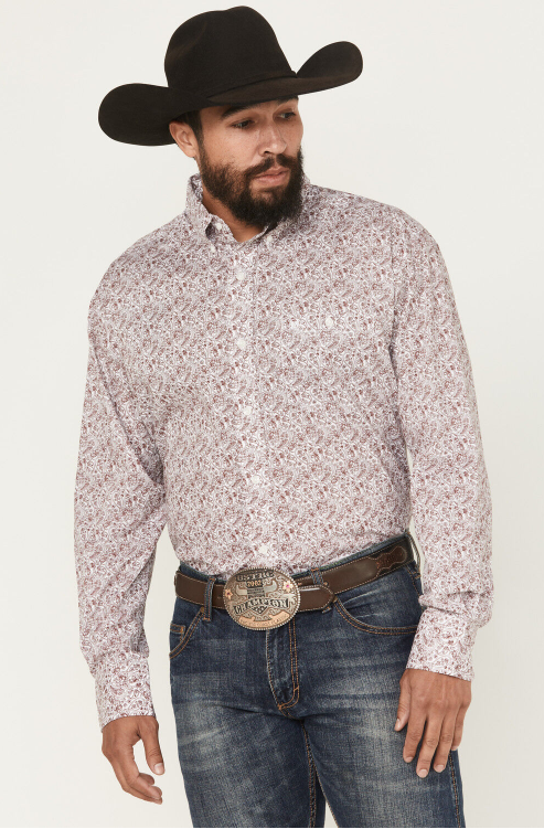 Men's Wrangler Burgandy Classic Long sleeve Shirt