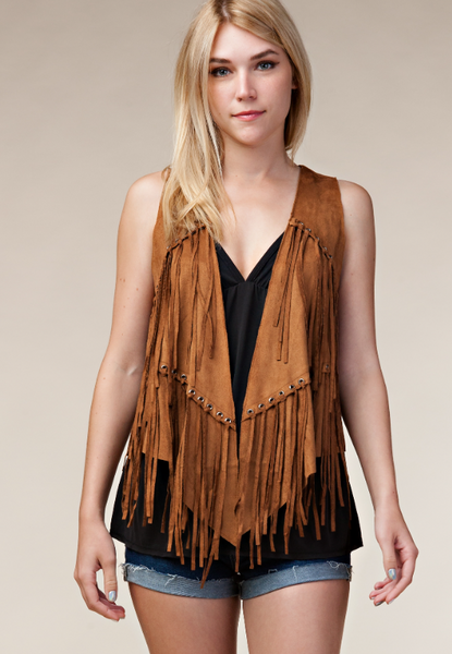 Suede Studded Fringe Vest