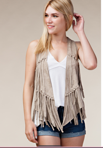 Suede Studded Fringe Vest