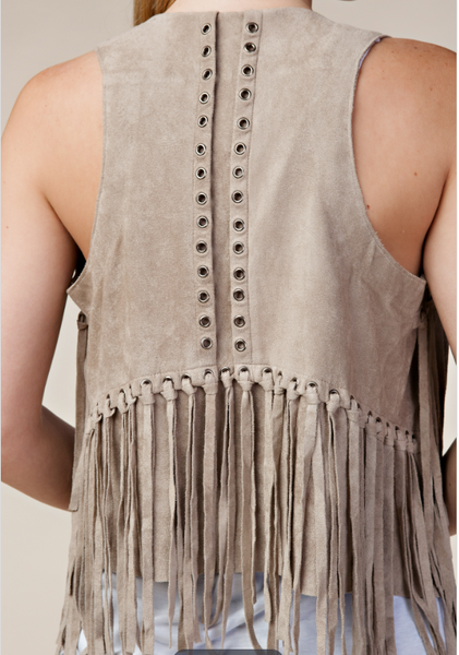 Suede Studded Fringe Vest