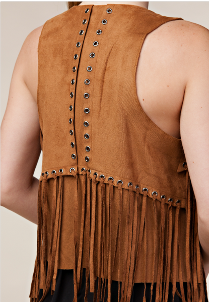 Suede Studded Fringe Vest