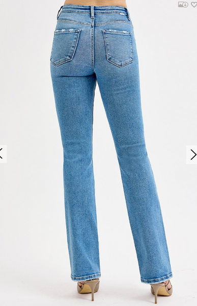 Risen Tummy Control High Rise Med Wash Straight Jeans