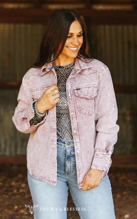 Mineral Wash Denim Pearl Snap Jacket