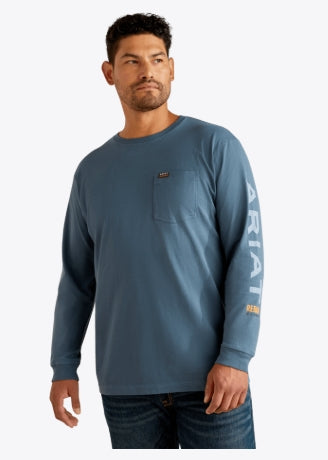 Men's Ariat Rebar Cotton Strong Standard Logo Long-Sleeve Pocket Tee