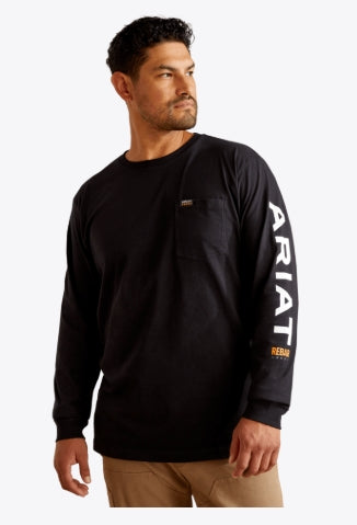 Men's Ariat Rebar Cotton Strong Standard Logo Long-Sleeve Pocket Tee