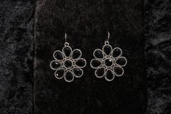 Silver Strike Black Crystal Flower Earrings