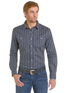 Panhandle Slim Men's Navy Detailed Lines Button Down