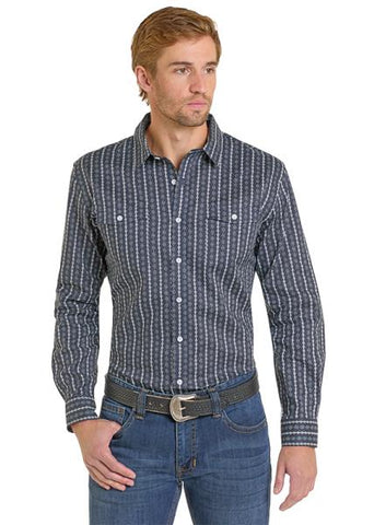 Panhandle Slim Men's Navy Detailed Lines Button Down