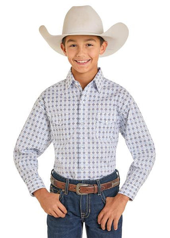 Panhandle Slim Boy's Geo Aztec Stretch Pearl Snap