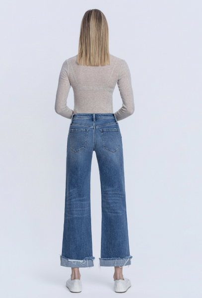 Vervet Mid Rise Cuffed Wide Leg Medium Wash Denim