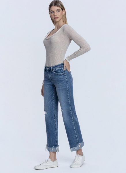 Vervet Mid Rise Cuffed Wide Leg Medium Wash Denim