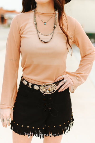 Bell Sleeve Mesh Tops