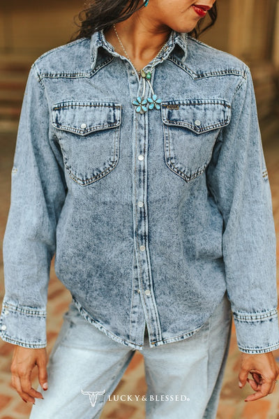 Mineral Wash Denim Pearl Snap Jacket