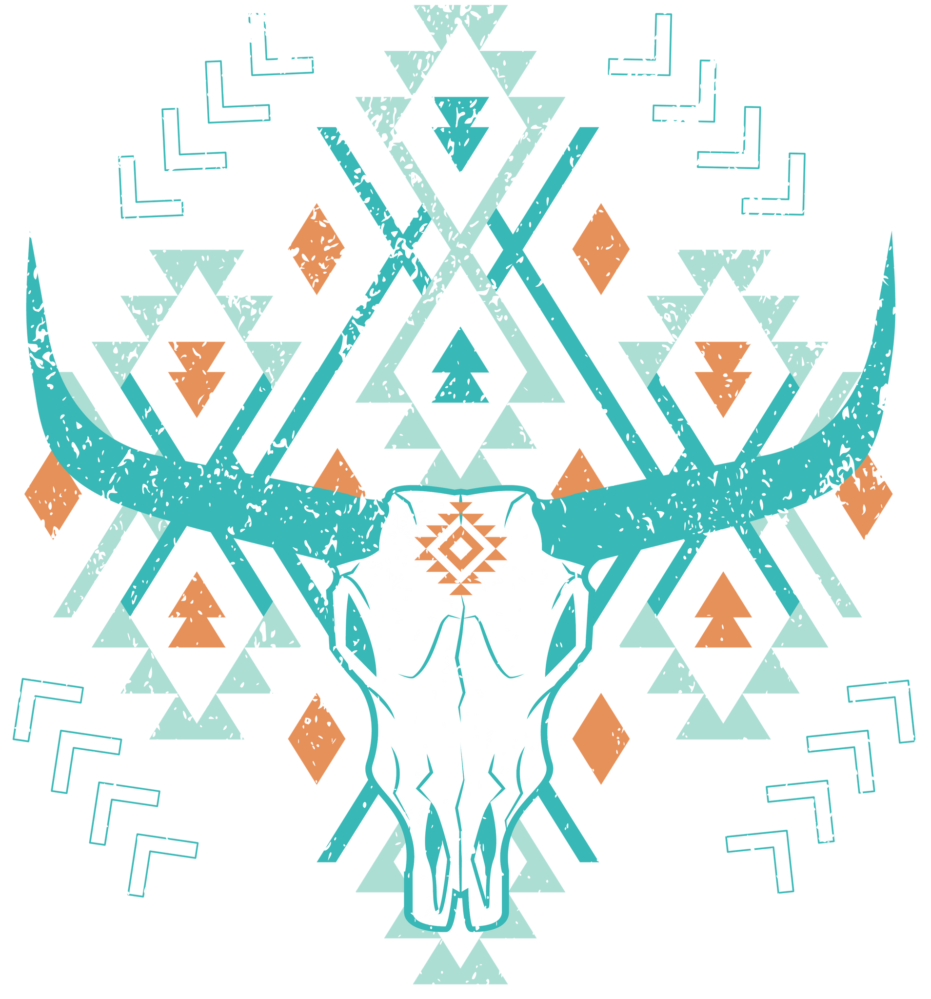 Turquoise Aztec Skull Print