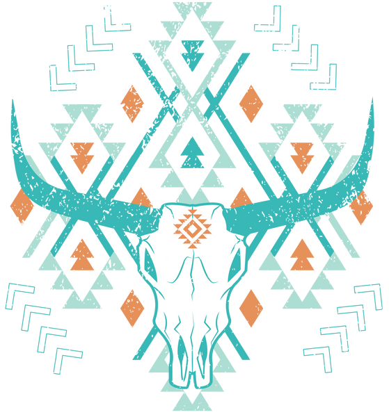 Turquoise Aztec Skull Print