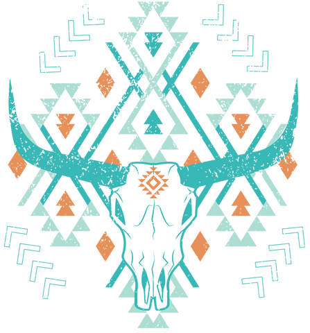 Turquoise Aztec Skull Print