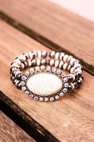 White Bentley Coppertone Beaded Bracelet Set