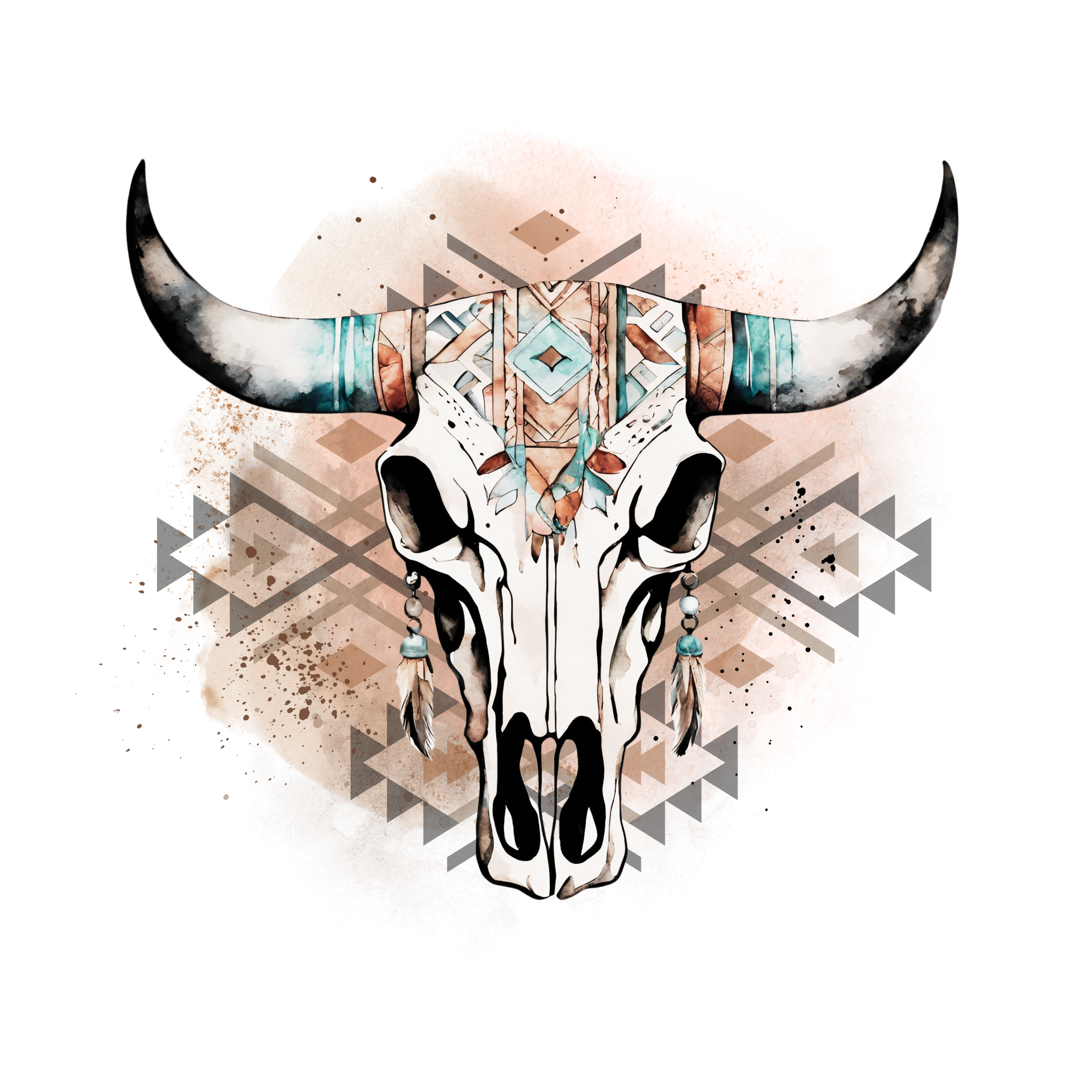 Aztec Feather Skull Print
