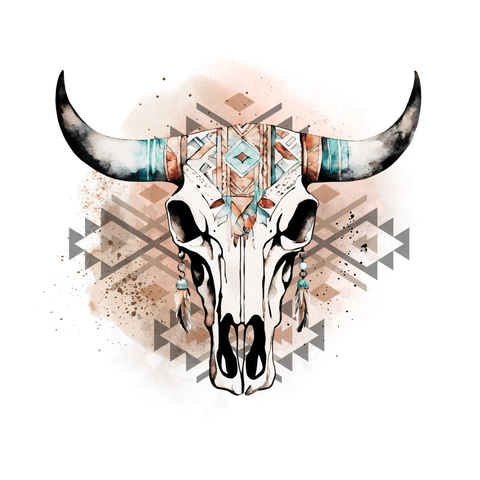 Aztec Feather Skull Print