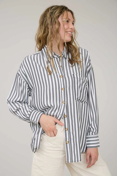 Striped Rayon Long Sleeve Shirt