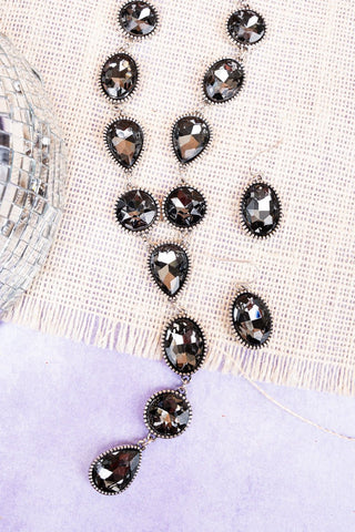 Shining Moment Black Diamond Crystal Y Necklace and Earrings Set