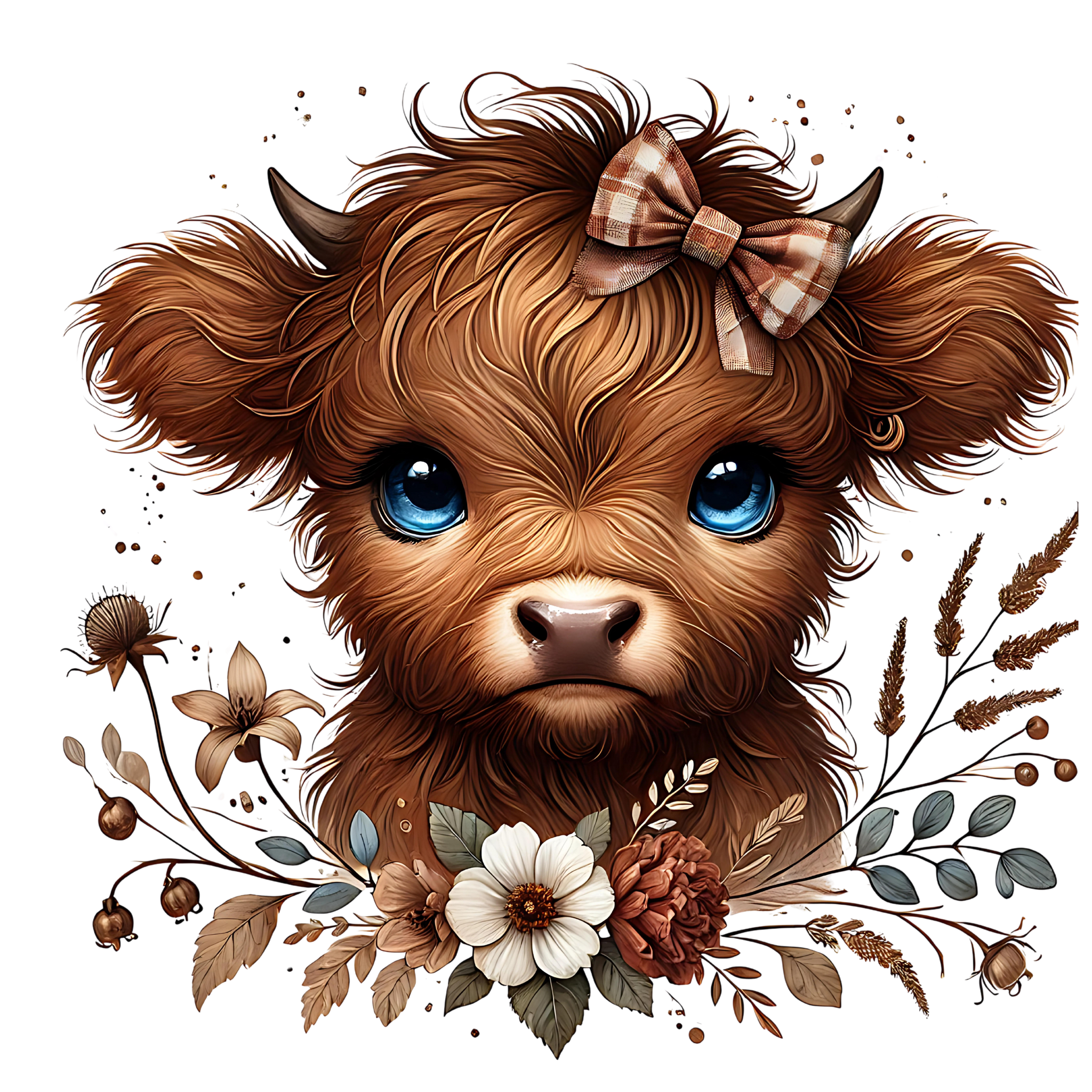 Brown Floral Cow T-Shirt Print