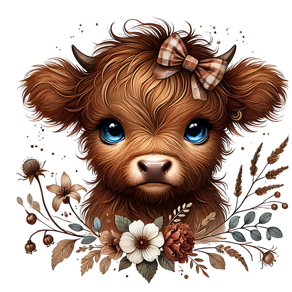 Brown Floral Cow T-Shirt Print
