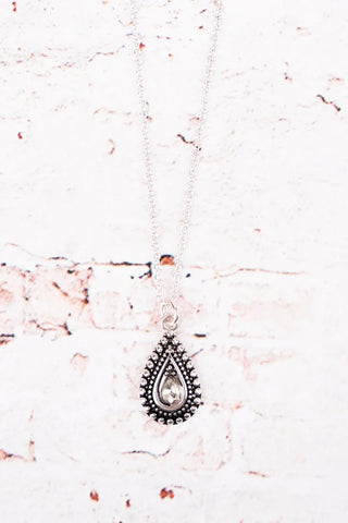 Crystal Silvertone Elle Teardrop Necklace