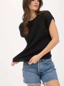 Eyelet Yoke Short Sleeve Sweater Top