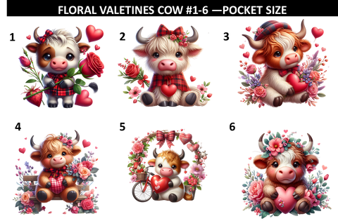 Floral Valentines Cow #1-6 Prints