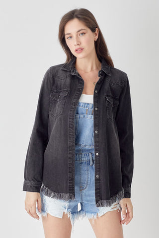 Frayed Hem Denim Shirt