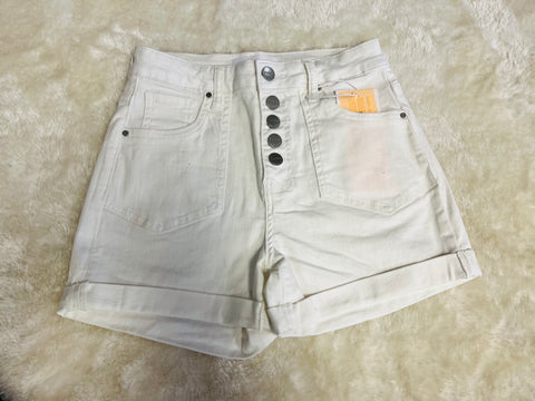 White High Rise Button Fly Denim Shorts