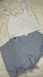 Mid Rise Ice Blue Denim Shorts