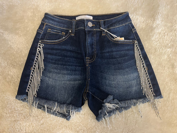 Rhinestone Fringe Denim Shorts