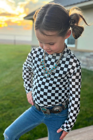 Girl's Checkered Mesh Top