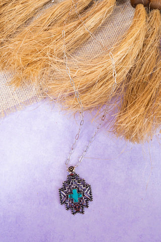 Wolf Mesa Silvertone and Turquoise Necklace