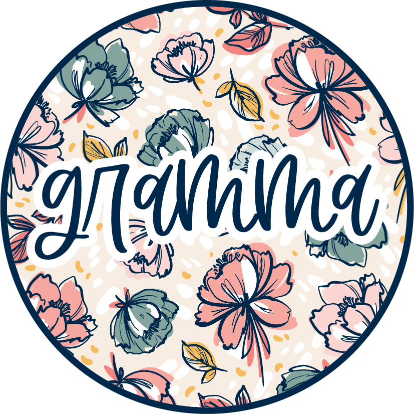 Navy Circle Floral Gramma Print