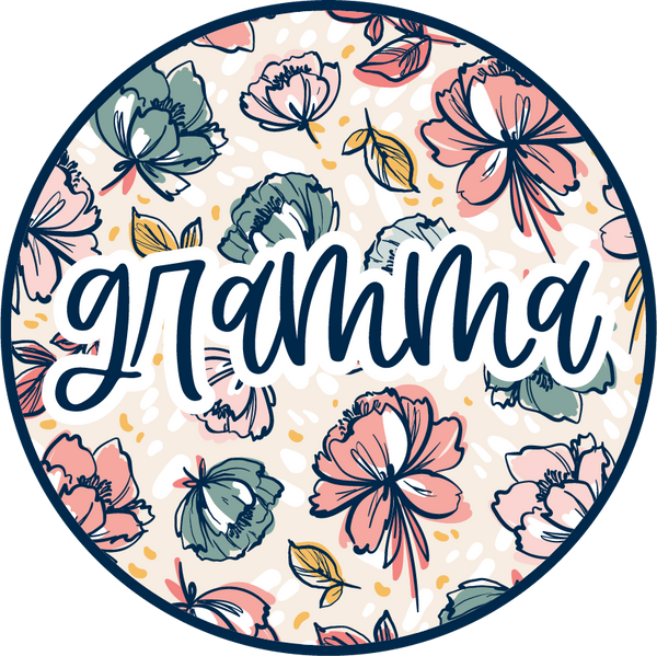 Navy Circle Floral Gramma Print