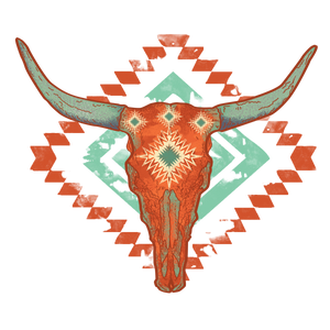 Orange Aztec Bull Skull Print