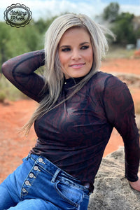 Black/Red Boot Stitch Mesh Top