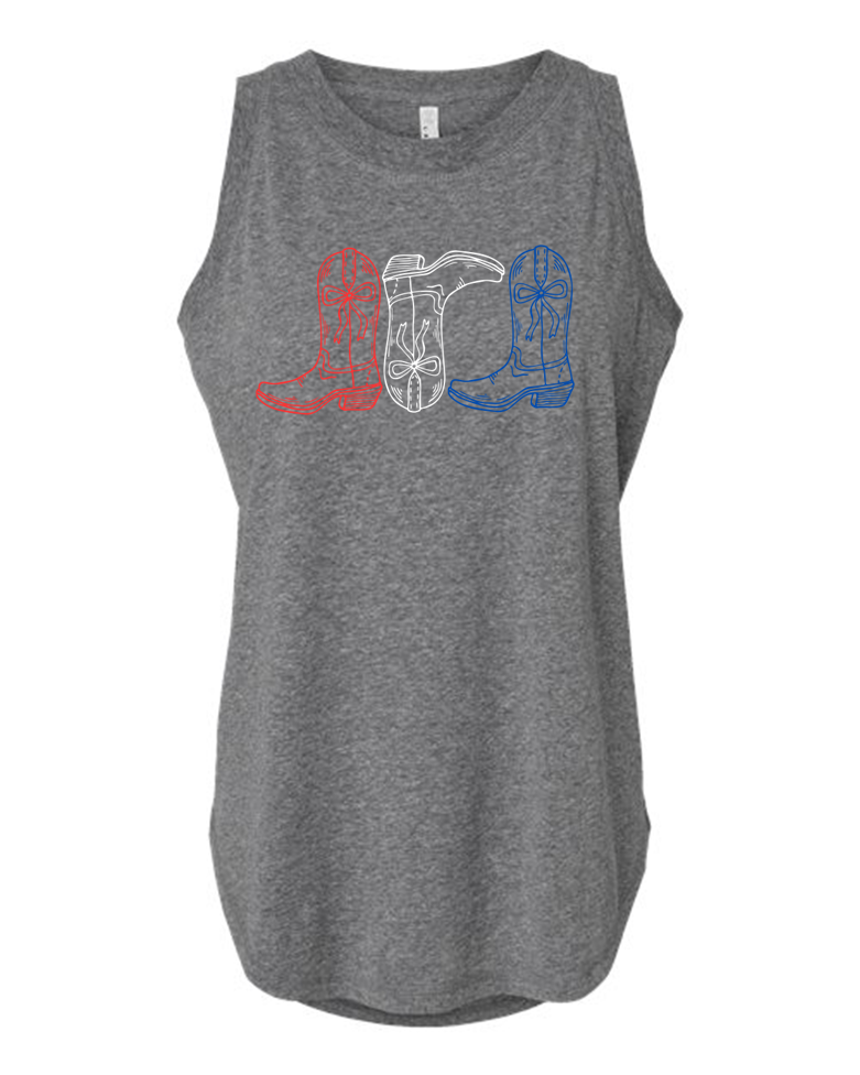 Ladies Red White and Blue Cowboy Boot Tank