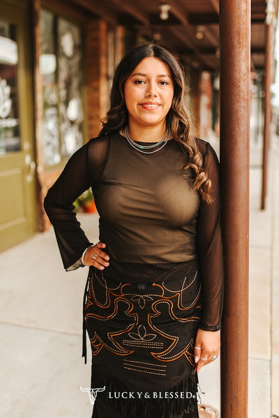 Bell Sleeve Mesh Tops