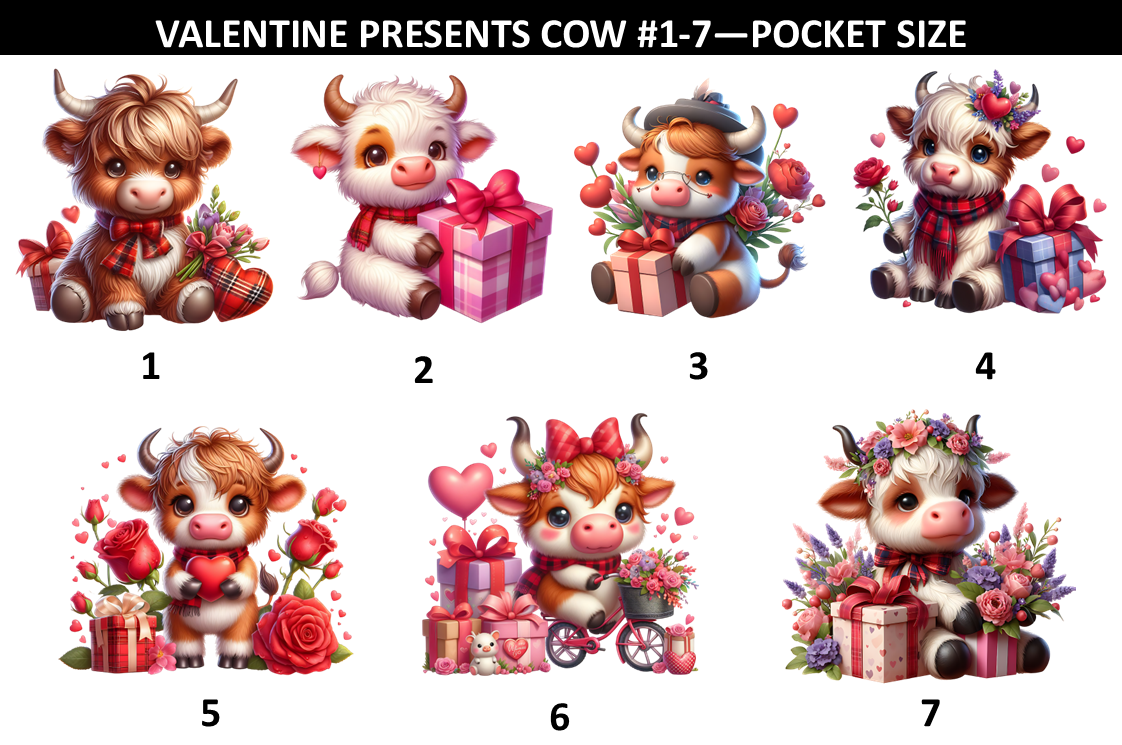 Valentines Presents Cows #1-7 Prints