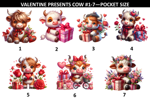 Valentines Presents Cows #1-7 Prints