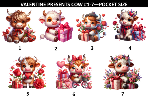 Valentines Presents Cows #1-7 Prints