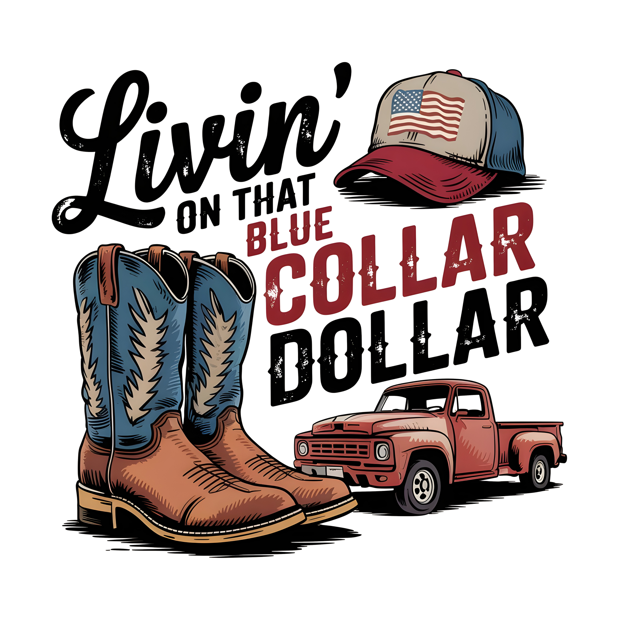 Blue Collar Dollar T-Shirt Print