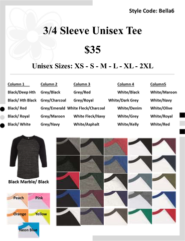 3/4 Sleeve Unisex Tee